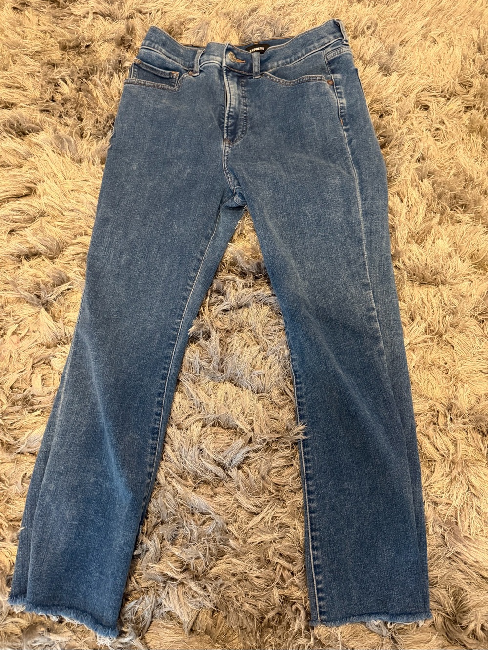 Express Blue cropped flare Jeans. With stretch